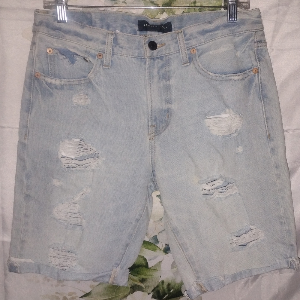 Aeropostale Light Blue Distressed Denim Bermuda Shorts